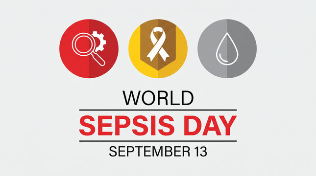 World Sepsis Day campaign poster with medical symbols and September 13 awareness date highlighted