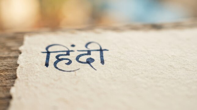 Hindi Word Written In Devanagari Script On Handmade Paper Representing India Culture And Language