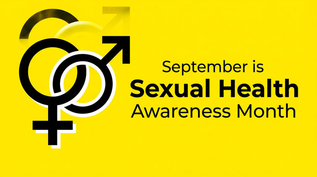 September Sexual Health Awareness Month campaign badge with global health symbol on yellow background