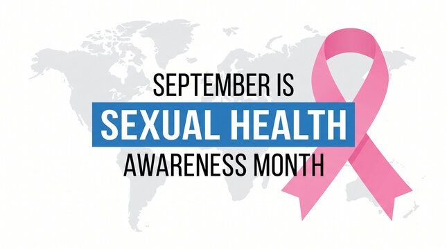 September Sexual Health Awareness Month banner with pink ribbon for global health campaigns