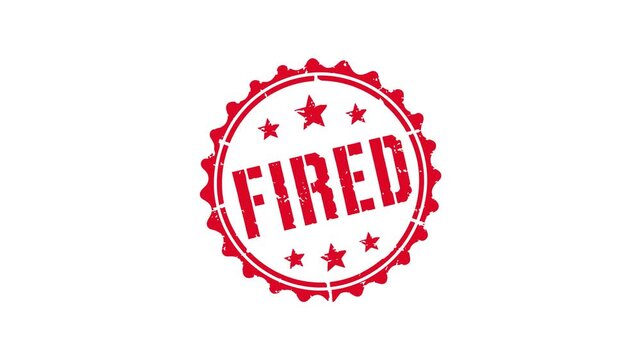 Animated fired red grunge seal stamp for job termination, dismissal and employment