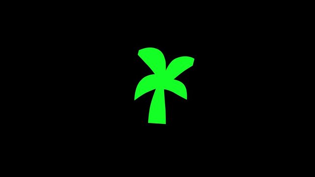 Minimalist digital illustration featuring a stylized palm tree outline with a glowing electric blue neon light effect against a solid, dark black background, creating a cool, futuristic aesthetic.