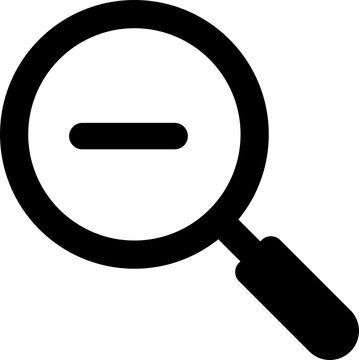 Minus Magnifying Glass Icon PNG, black search lens with a bold minus symbol inside a circular outline, Isolated on Transparent Background