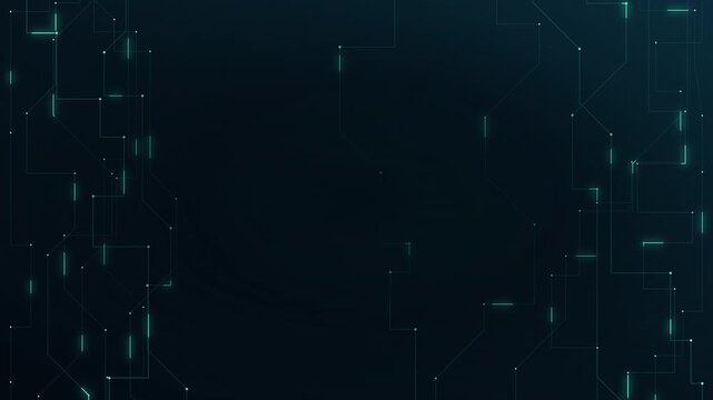 Futuristic technology border with glowing teal circuit lines and dark copy space