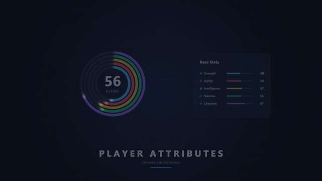 Player attributes interface with circular progress bars and statistics data