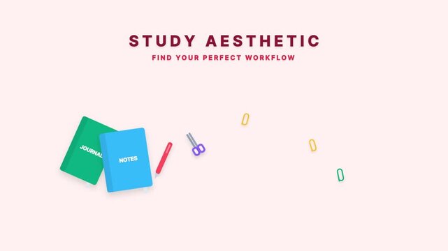 Study aesthetic flat design animation with school supplies and text header