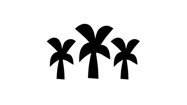 A clean, minimalist graphic design featuring three black silhouette palm trees set against a stark white background. This elegant and modern vector artwork captures