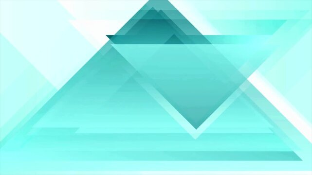 Abstract background with overlapping cyan and mint green translucent triangles moving in a geometric video loop.