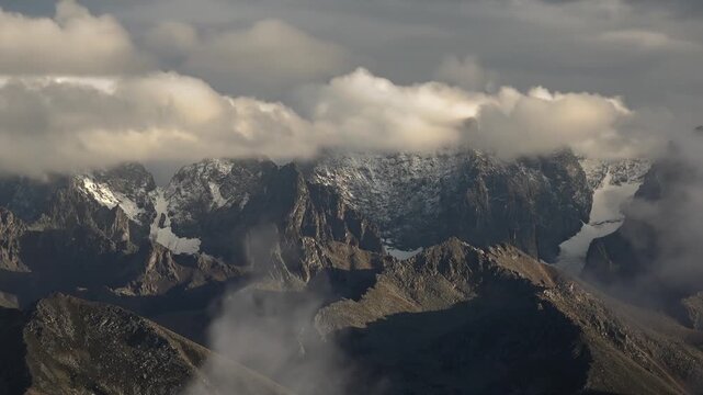 Kackar summit in Rize Turkey rises above mist with rugged mountain highland ridges.