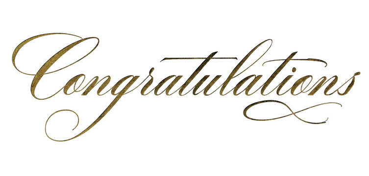 Elegant golden cursive congratulations text with decorative flourishes perfect for celebrations and greetings