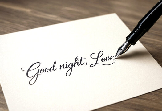 Elegant handwritten good night love message written with a fountain pen on paper