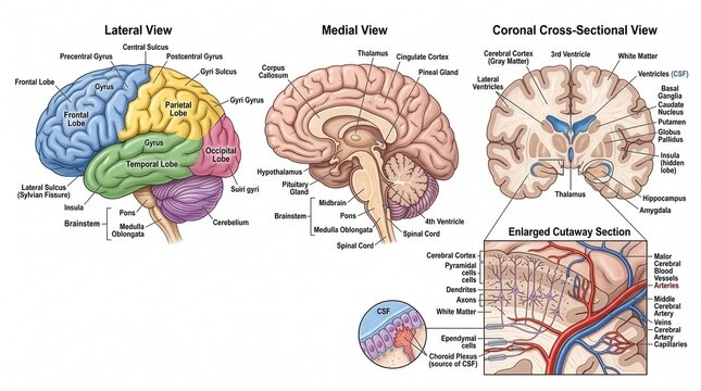Human brain anatomy illustration