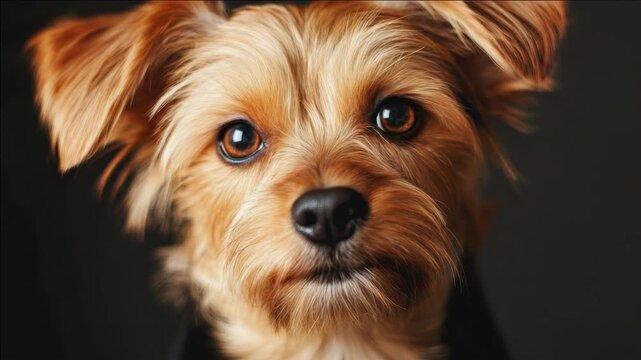 A cute dog with a curious expression, looking directly at the camera.