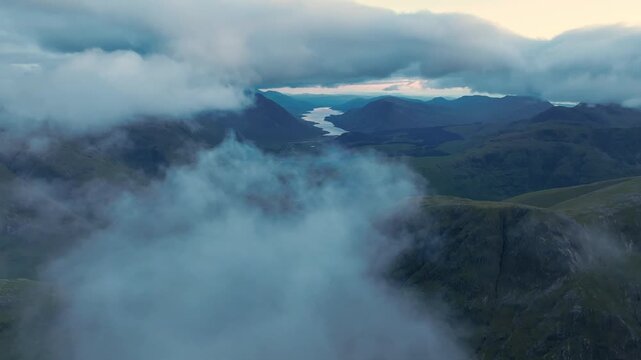 Scotland's highland mountains in Glencoe at dusk peak