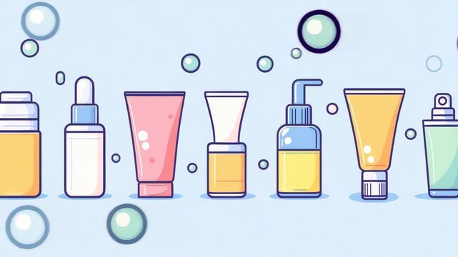 d collection of cosmetic products with bubbles, ready for beauty marketing.