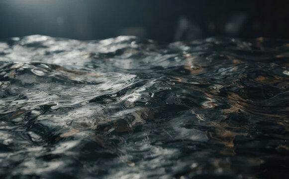 Dark restless water surface texture close up macro abstract background representing motion and fluidity