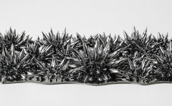 Ferrofluid magnetic liquid spikes forming abstract metallic shapes under a magnetic field for science and technology concepts