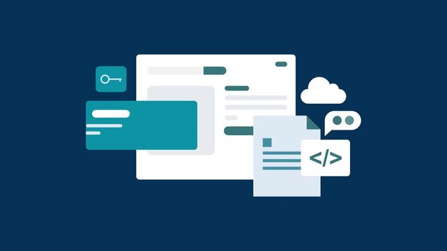 Mobile application coding, cloud data, App development software coding 2d animation with alpha matte