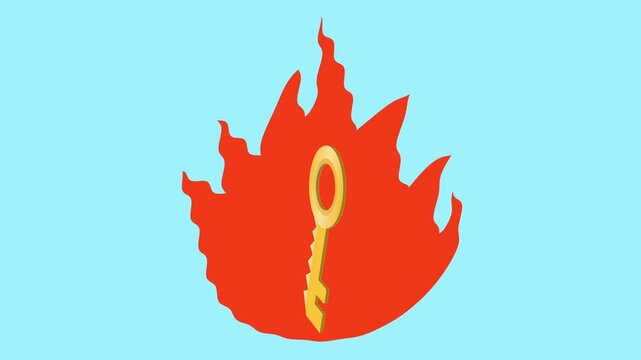 Lock in flame, Suitable for safety and protection, Burning security key icon 2d Animation with Alpha Matte