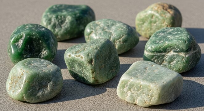 Natural Raw Jade Stones with Authentic Green Mineral Texture