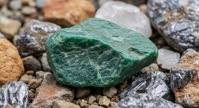 Natural Raw Jade Stones with Authentic Green Mineral Texture