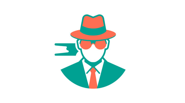 Flat icon of a secret agent wearing a hat.