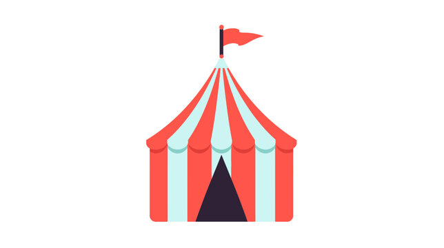 Teal and coral striped circus tent carnival vector icon.
