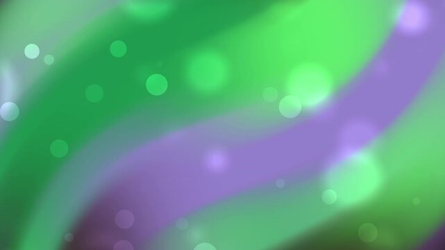 Shimmering bokeh particles drifting over fluid green and purple waves