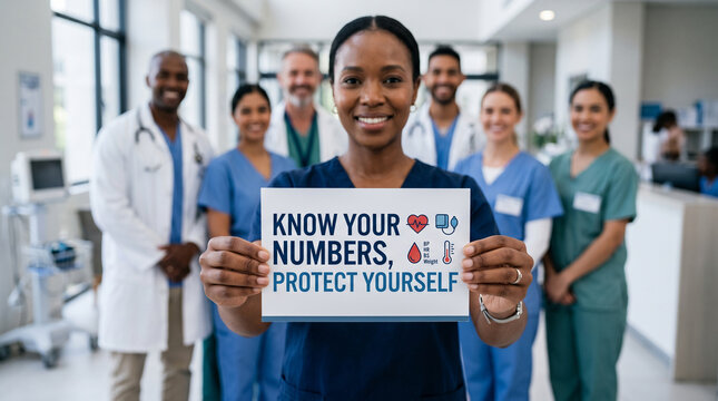 Healthcare Team Holding Know Your Numbers Protect Yourself Sign