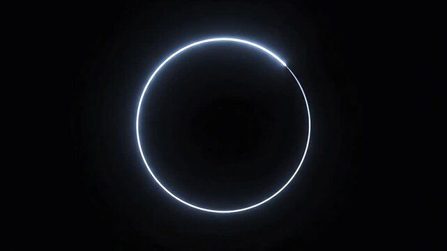 Vibrant blue-white neon glow forming an incomplete digital circle on a minimalist dark background, perfect for modern technology interfaces, loading animations, and abstract design concepts