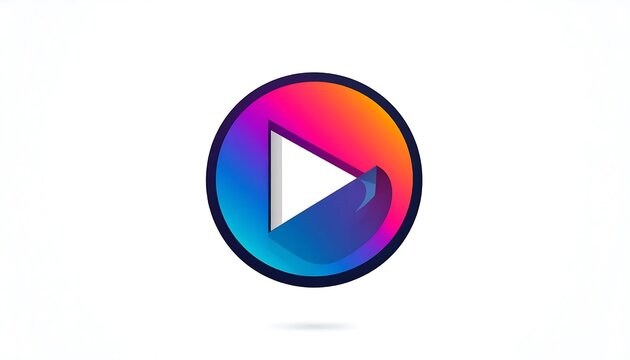 Colorful play button icon on white background.