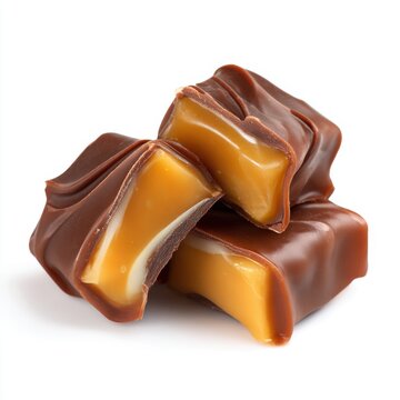 Chocolate caramel taffy dessert bites  isolated on a white background