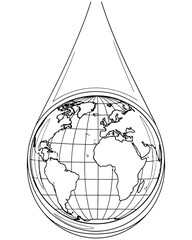 Obraz premium Minimalist vector illustration of globe inside water droplet shape for environmental global conservation design concept projects