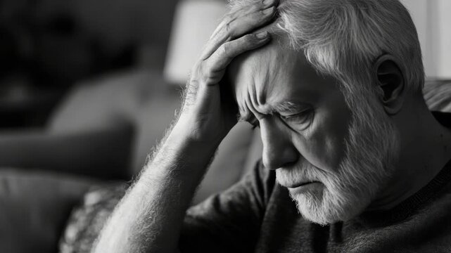 Sad older man, contemplating or in pain.