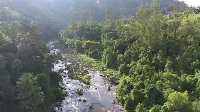 Aerial view of river flowing into Tequendama Falls, Colombia