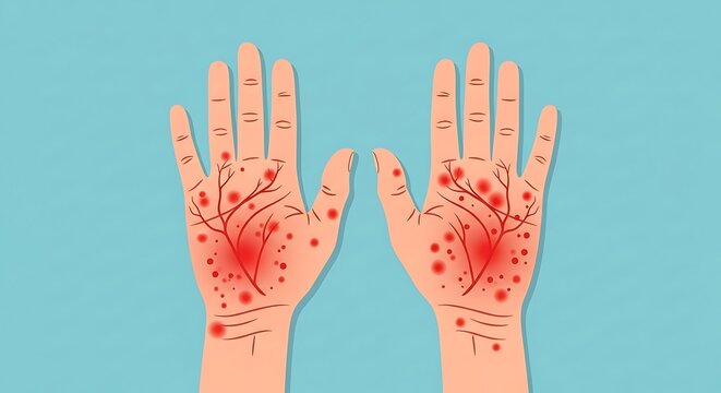 Human hands showing red skin rashes or dermatological condition with dermatitis