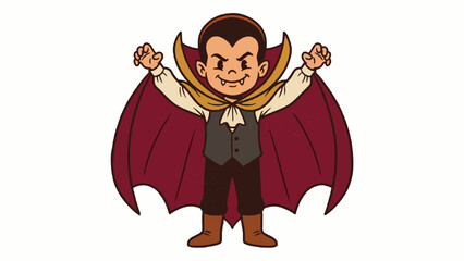 Cute Little Boy Wearing Cute Dracula Vampire Costume For Halloween Party Vector Illustration