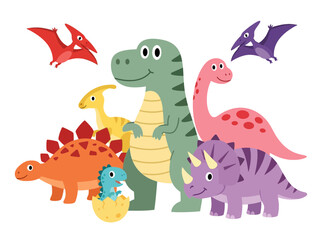 Cute Colorful Cartoon Dinosaur Characters Set Isolated on White Background © Abil