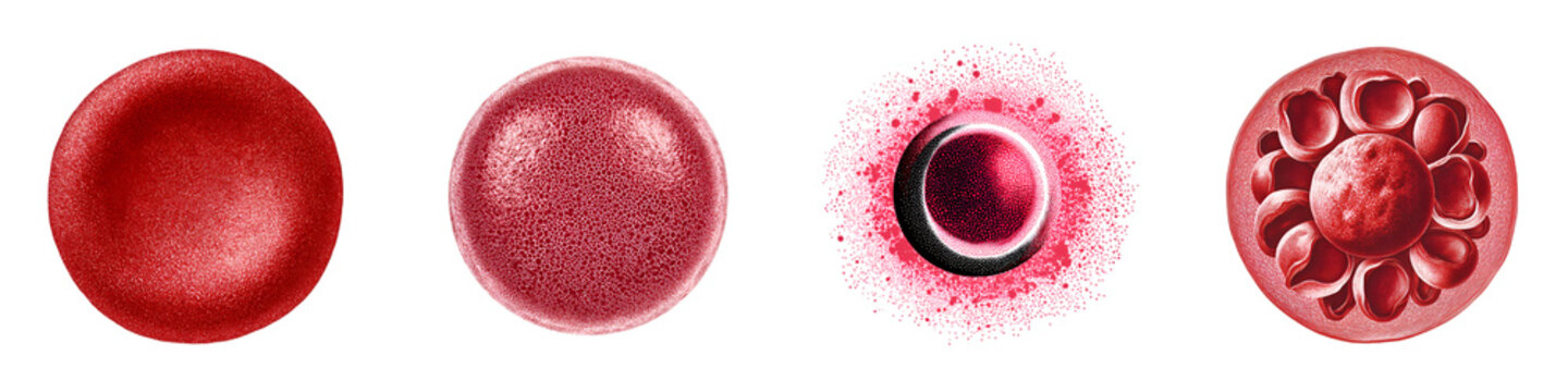 Red Blood Cell Development Stages on White Background