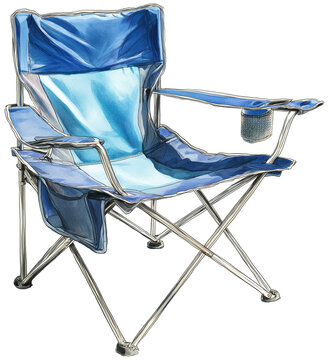 Water color illustration of folding Camping Chair on transparent background