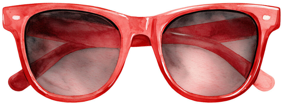 Water color illustration of red sunglasses on transparent background