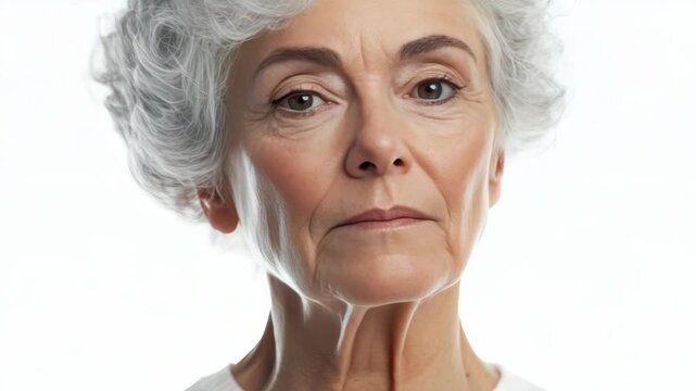 The features a dignified older woman with silver hair and a composed facial expression. Her attire is formal, suggesting an event of significance or importance.