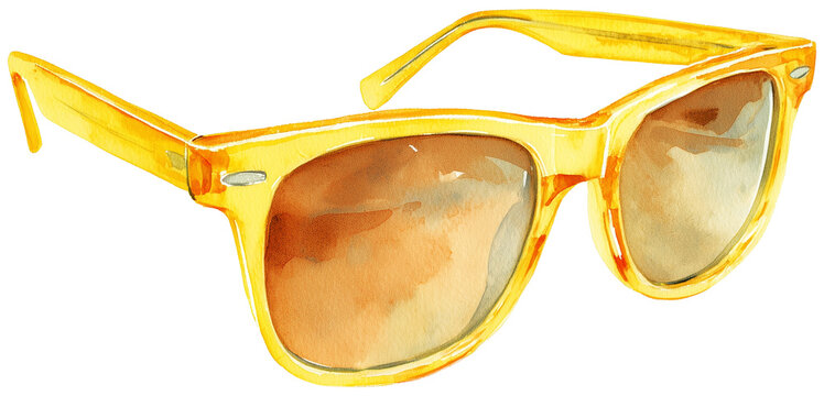 Water color illustration of yellow sunglasses on transparent background