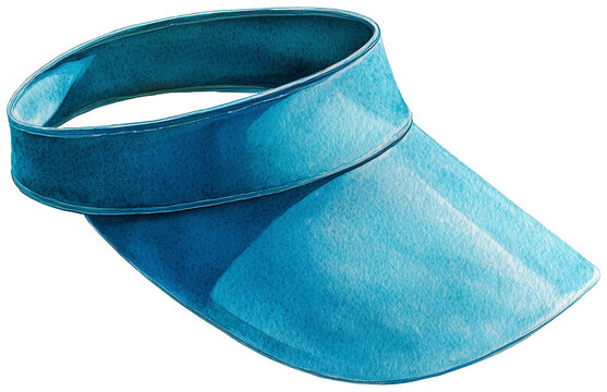 Water color illustration of blue Sun Visor hat on transparent background