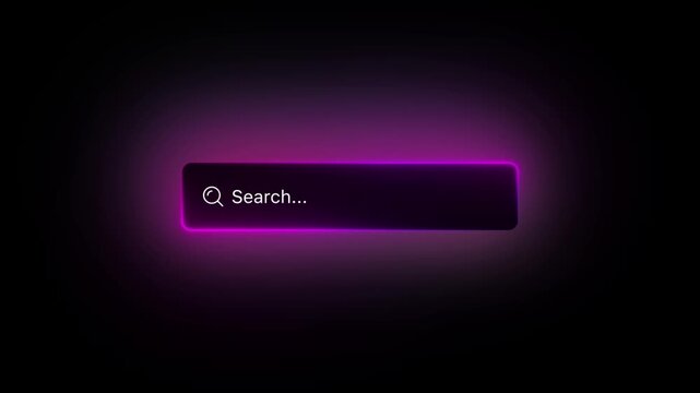 Neon Search Bar Animation, Glowing Search Interface UI Element, Futuristic Digital Search Box on Black Background