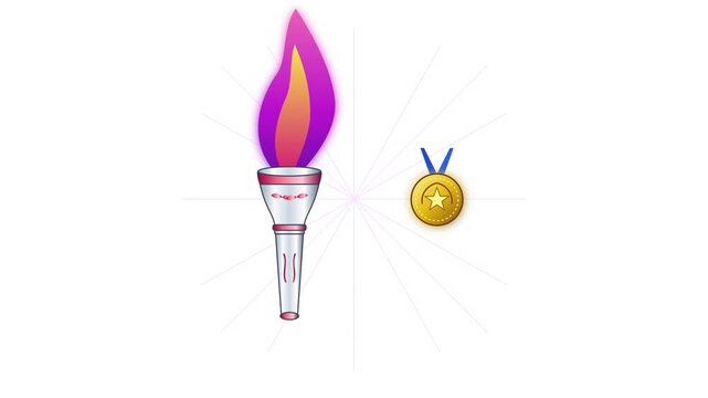 Animated Olympic Torch And Gold Medal Symbol Graphic