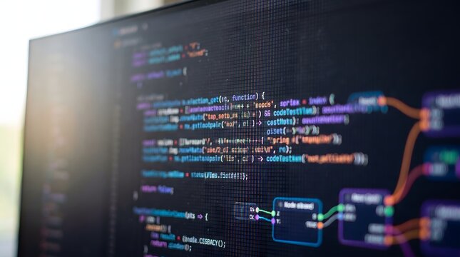Computer screen displaying complex programming source code