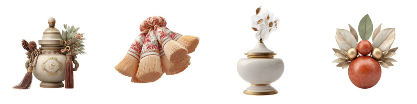 Elegant Decorative Tassels and Ornaments: Set of Four Vintage Designs