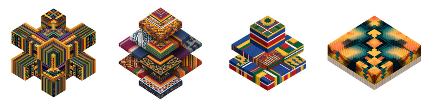 Isometric Abstract Shapes: Geometric Patterns & 3D Blocks