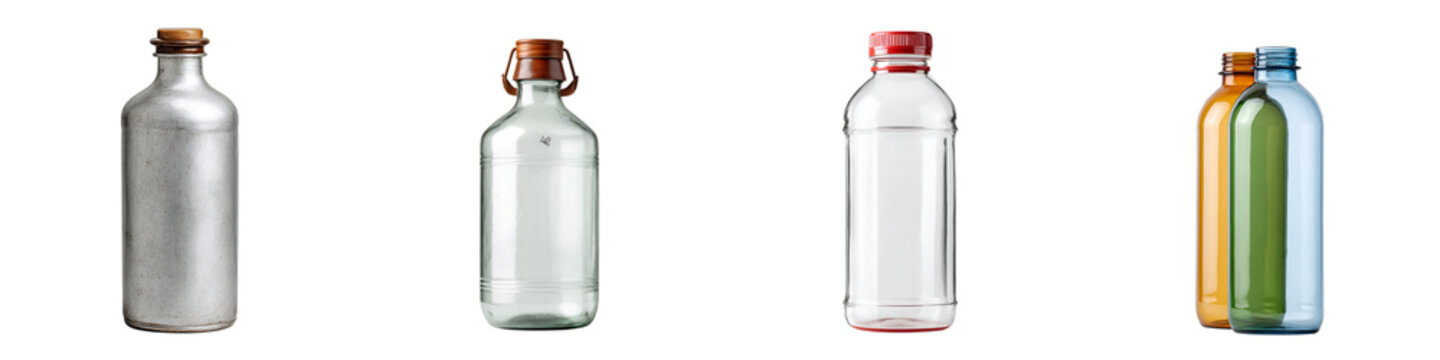 Collection of Glass Bottles on White Background